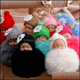 Key Rings Jewelry Slee Baby Chain Faux Rabbit Fur Knitted Hat Doll Keychain Car Keyring Toy Trendy Gifts Drop Delivery 2021 Kiizj