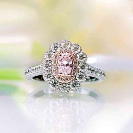 Real 925 Sterling Silver Sparkling Yellow Pink Diamond Created Moissanite Rings For Women Wedding Party Fine Jewellery