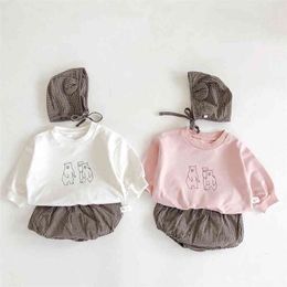 Spring Autumn Infant Baby Girls Cartoon Printing Long Sleeve Top + Grid Bread Pants Clothing Sets Kids Girl Suit Clothes 210521