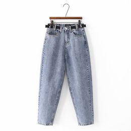 blue jeans pants elastic waist harem high trousers womens clothings mujer pantalones 210421