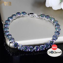 Pera Trendy Women Party Jewellery Multi Colour Big Round Natural Crystal Stone Silver Plated Chain Link Bracelets for Ladies B040 211124