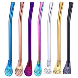 2021 new Stainless Steel Stirrer Drinking Straw Coffee Spoon Straws Kitchen Dining Barware Rose Gold Rainbow Drinking Straws drop ship