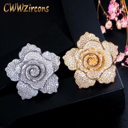 Pins, Brooches CWWZircons Geometric Cubic Zirconia Yellow Gold And Silver Color Beautiful Cute Flower For Women Scarves Buckle BH010
