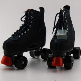 roller skate shoes UK - Inline & Roller Skates Japy Artificial Leather Double Line Women Men Adult Two Skating Shoes Patines With Black PU 4 Wheels