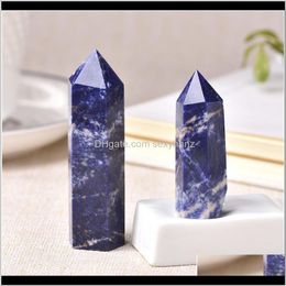 Rock Loose Beads Jewelry 1Pc Natural Crystal Point Sodalite Healing Obelisk Blue Quartz Wand Ornament For Home Decor Reiki Energy Stone Qylk