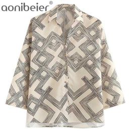 Oversized Geometric Print Summer Shirts Drop Shoulder Single Breasted Women Casual High Low Tops Female Loose Shirt 210604