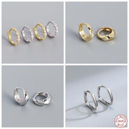 Hoop & Huggie ROMAD 925 Sterling Silver Twisted Circle Earrings For Women Simple Smooth Square Huugies Round Zircon Pave Jewellery