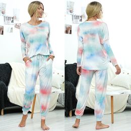 Leisure women's outdoor activity Tie-dye suit Family printed sports Pyjama holiday suit Autumn Spring summer 2 piece sets 210514