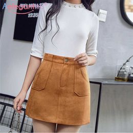 Aelegantmis Black Suede Fabric High Waist Women Mini Skirt Ladies Casual Plus Size A-line s Elegant Summer Short 210607