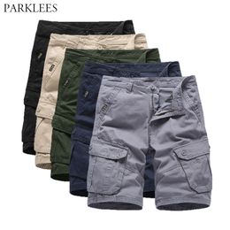 Casual Solid Cargo Mens Shorts Summer Army Green Military Cotton Men Short Pants with Big Pockets Shorts for Men Hombre 210524