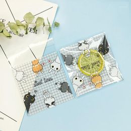 cookie time Canada - Gift Wrap 50pcs lot White Frosted Cute Cat Grid Cellophane Self Stick Cookies Plastic Bag Sweet Time Baptism Sugar Packaging Homemade