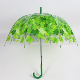 Eight Bones Long Handle Transparent Umbrella Creative Maple Leaf Apollo Semi-automatic 210721