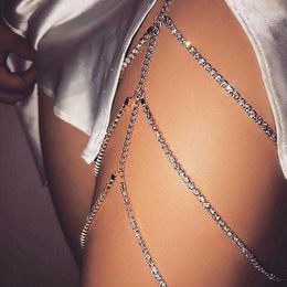 Belly Chains Rhinestones Leg Thigh Chain Shiny Women Sexy Body Chain Leg Thigh Harness Jewelry Beach Multi Layers Gold Color Chains Z0508