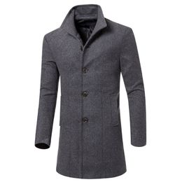 MRMT Brand Men's Woolen Coat Jacket Pure Color Lapel Long Men Woollen Overcoat for Male Wool Man Outer Wear Windbreaker 211122