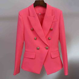 HIGH STREET est Classic Designer Blazer Women's Metal Lion Button Double Breasted Jacket Fluorescent Orange Pink 210521