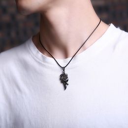 Men's Punk Dragon Flame Pendant Necklace Titanium Stainless Steel Cool Leather Rope Chain Necklaces Jewellery Gift