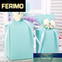 Gift Wrap 3*3*4.3'' Inches Large Romantic Candy Boxes With Plastic Flowers Ribbon Paper Wedding Favor Party 30pcs/lot1
