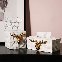 Nordic Ins Luxury Elk Ceramic Tissue Box Home Decoration Ornaments Desktop Storage Box Napkin Holder Arts Crafts Creative Gift