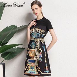 Fashion Designer Summer Vintage Party Dress Women's Sleeveless Gorgeous Floral print A Line Black Short Dresses 210524