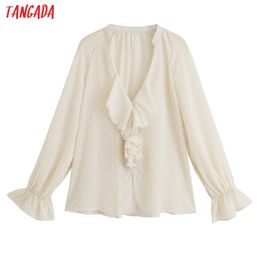 Women Retro Embroidery Ruffles Romantic Blouse Long Sleeve Chic Female Shirt Tops QD13 210416