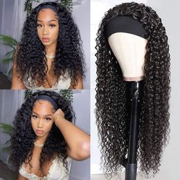 Curly HeadBand Wigs Synthetic Kinky Curly 12-20 inch Machine Made None Lace Front Wigs For Black Women Glueless Deep Curly Wigfactory direct