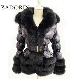 ZADORIN Winter Warm Detachable Down Jacket Women Furry FAUX Fur Collar White Duck Coat With Hooded 211216
