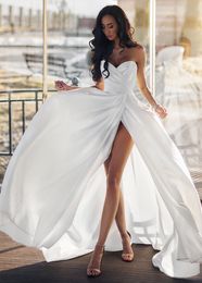 Simple Plain Beach Wedding Dress Plus Size Sexy Sweetheart Sleeveless Side Slit Bridal Gowns Vestido De Noiva Mariage