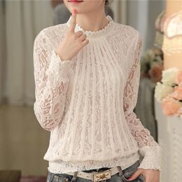 Crochet Womens Lace Blouse White Shirt Plus Size O-neck Floral Printed Blouses Elegant Blusas Mujer De Moda Springxxl xxxl