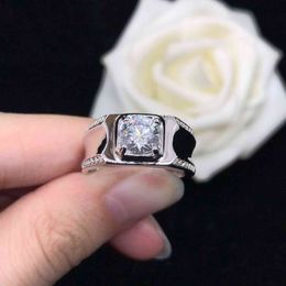 platinum male rings UK - Men Ring 2ct Round Cut Diamond Engagement Male Jewelry Solid Platinum 950 R072