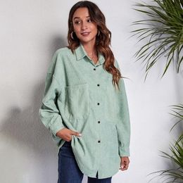 Women's Jackets 2022 Spring Green Woman Corduroy Jacket Solid Shirt Single Breasted Turn Down Collar Long Sleeve Pocket Button Women