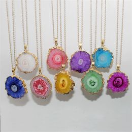 Inspired Jewellery Sunflower Grainy Natural Raw Druzy Pendant Handmade Gold Plating Necklaces for women