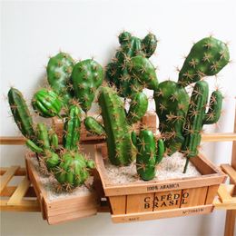 Decorative Flowers & Wreaths 4pcs Green Artificial Foam Cactus Succulents Prickly Pear Potted Plant No Pot Home Office Desktop DIY House And