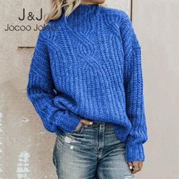Jocoo Jolee Sweater for Women Batwing Sleeve Loose Pullover Turtleneck Jumpers Retro Twist Knitted Sweater Autumn Winter 210518