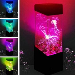 Led Jellyfish Tank Night Light Colour Changing Table Lamp Aquarium Electric Mood Lava Lamp For Kids Children Gift Home Room