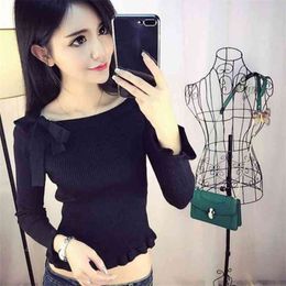 Women's Sweaters Spring And Autumn Korean Bow Slim Thin Knitting Bottoming Shirt Tide 210427