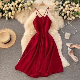 Spring Fashion Strap Vestidos Female V-neck Sexy Strapless Slim Midi Dress with Waist C477 210507