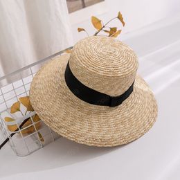 2021 Summer Sun Hats for Women Fashion Solid Ribbon Straw Hat Ladies Girls Outdoor Vacation UV Protection Beach Cap