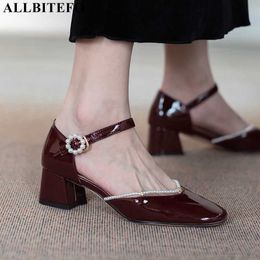 ALLBITEFO two-piece natural genuine leather women heels shoes square toe summer high heel shoes fashion casual high heels 210611