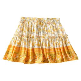 Skirts Women Floral Print Boho Sexy Mini Skirt Bandage Fashion High Waist Frills Short For Pleated