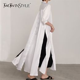 Casual Minimalist Women Dress V Neck Long Sleeve High Waist Side Split Dresses For Female Fashion Clothing 210520