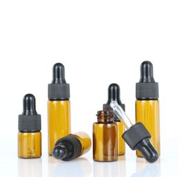 100pcs/lot 5ml 3ml 2ml 1ml Amber Glass Dropper Bottle Jars Vials With Pipette For Cosmetic Perfume Essential Oil Bottles