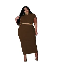 3XL 4XL 5XL Summer Plus size Dress Sets Short Sleeve T shirt Crop Tops+skirt Two Piece Set Solid Colour Dresses Suits Causal 2 pcs clothing 4883