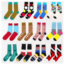 Men's Socks 1 Pair Male Cotton Colourful Striped Jacquard Art Hit Colour Dot Long Happy Dress Sock