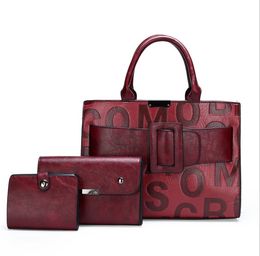 3 Sets Women Leather Letter Bags Big Belt Buckle Handbags Designer High Quality Shoulder Crossbody Tote Evening Bag