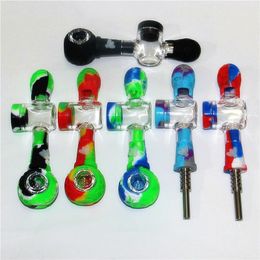 Multifuction Hookahs Silicone Nectar Concentrate Smoke Pipe with GR2 Titanium Tip dab straw smoking hand pipes Oil Rigs