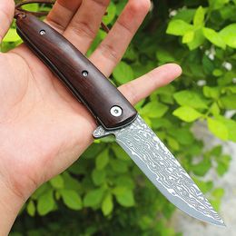 Damascuss Flipper Folding Knife VG10 Damascus Steel Drop Point Blade Ebony + Steels Sheet Handle Ball Bearing Fast Open Knives