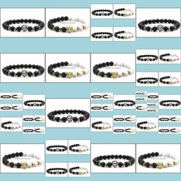 Beaded, Strands Bracelets Jewellery 8Mm Gfh432 Gold Sier Ball Frosted Agate Onyx Nature Black Stone Lion Head Bracelet Reiki Chakra Fashion Dr