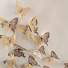 Wall Stickers 60pcs/5 Packs 3D Metal Hollow Out Butterfly Home Living Room Decoration Bedroom Decor DIY Animal