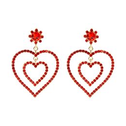 Colourful Fashion Big Crystal Double Heart Dangle Earrings Contracted Long Women Drop Earrings Gift Jewellery