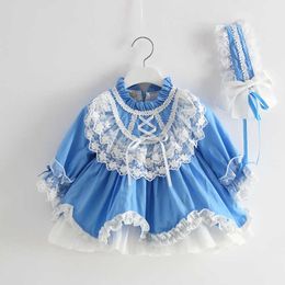 Lolita Princess Dress for Baby Girls Bule Spanish Vestidos Kids Autumn Winter Wedding Birthday Party Dresses Infant Spain Frock 210615